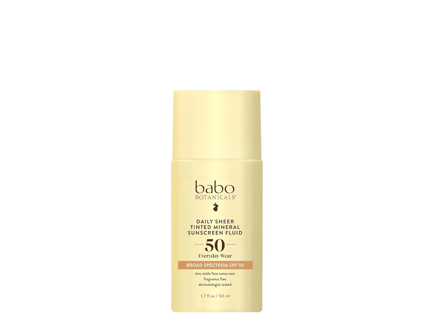 Babo Botanicals Daily Sheer Tinted Mineral Sunscreen Fluid SPF50 - Натуральный оксид цинка - Масло маракуйи - Золотистый оттенок - Без отдушек - Ультралегкая текстура - Для лица - Для всех возрастов, Yellow