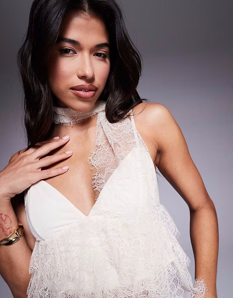 

Кружевной топ со съемным шарфом кремового цвета Afrm