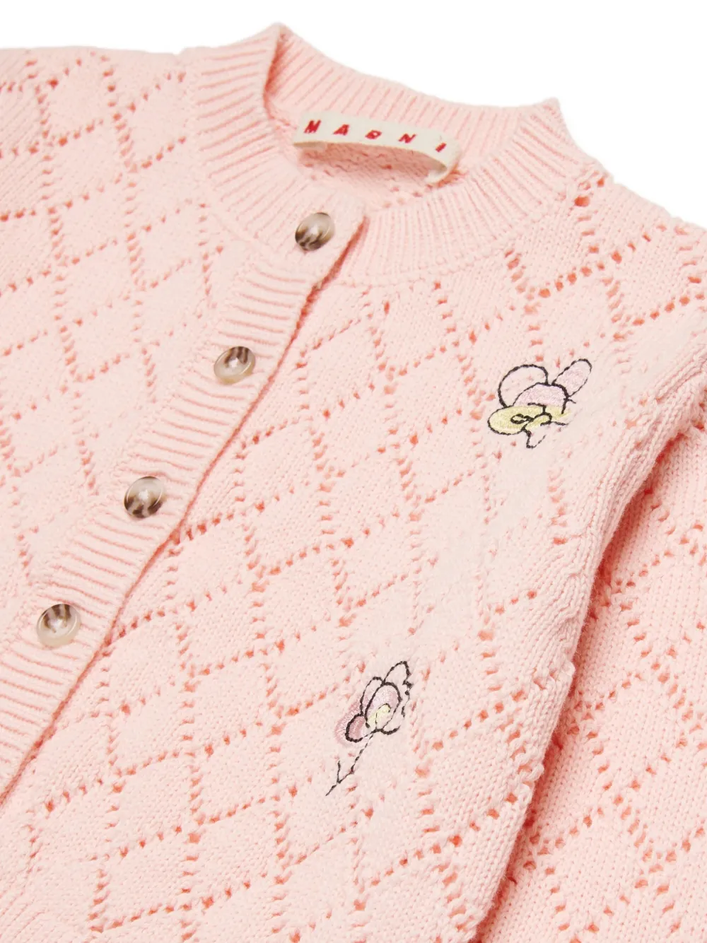 Кардиган с вышивкой и ажурной отделкой Marni Kids, розовый — фото 4