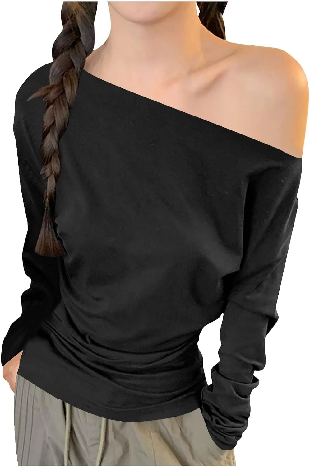 

Женская футболка с открытыми плечами, длинный рукав, облегающий кроп NATHGAM