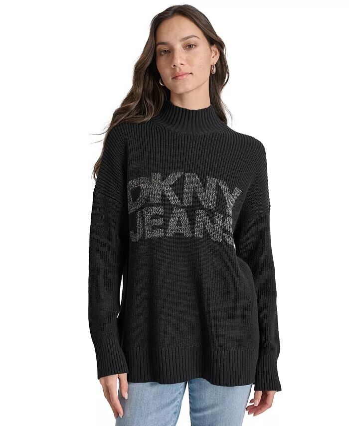 

Женский свитер с воротником-стойкой и логотипом DKNY Jeans, черный