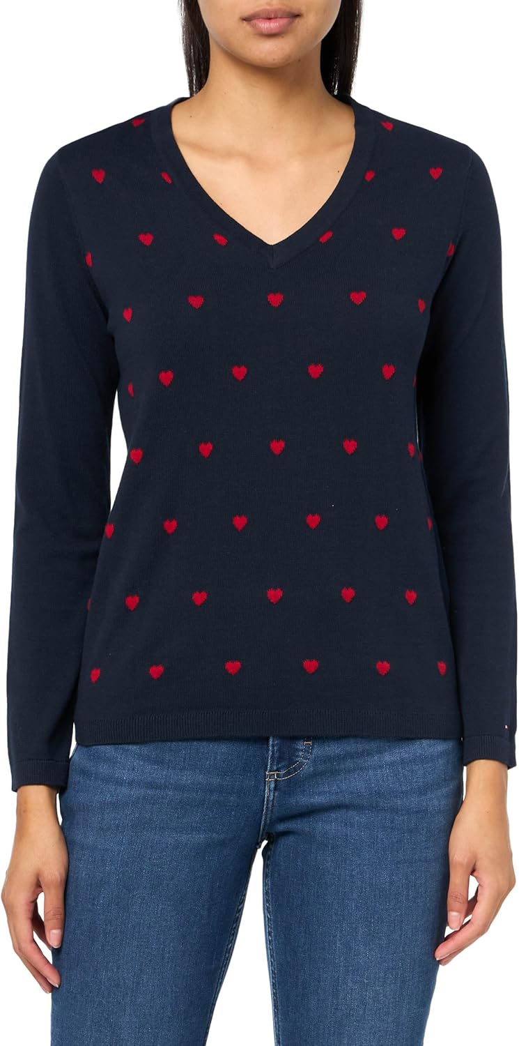 

Женский повседневный свитер с круглым вырезом от Tommy Hilfiger, Sky Captain/Chili Pepper