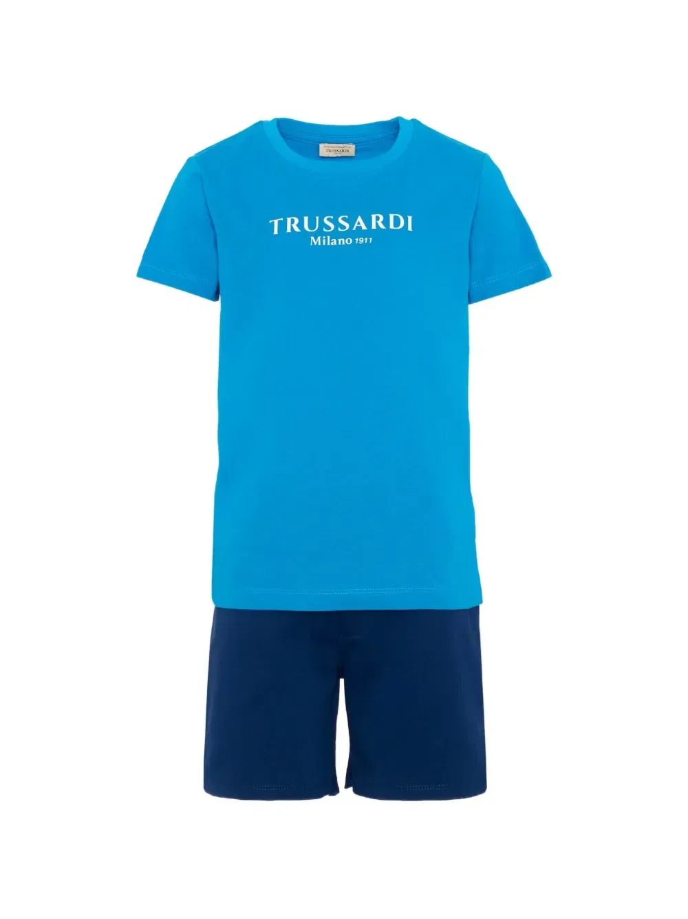 Комплект из шорт и топа из хлопка с логотипом Trussardi Junior, синий
