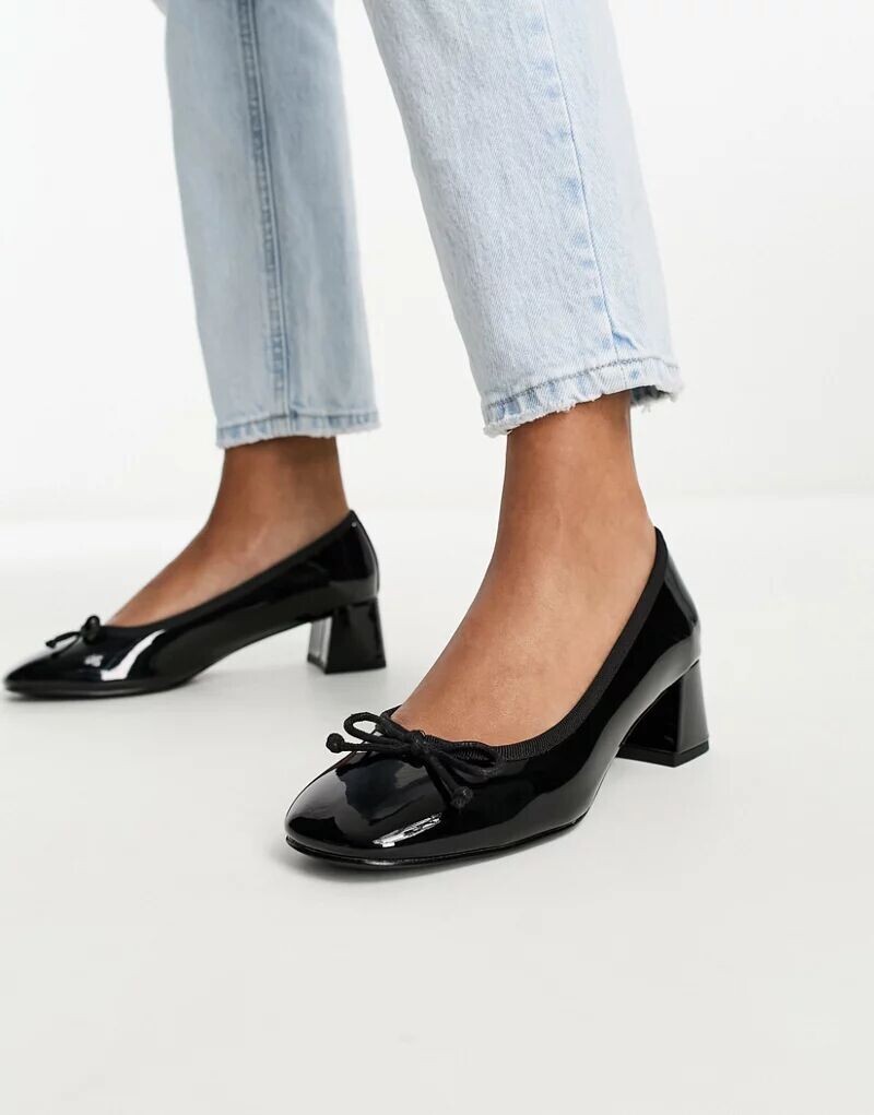 

Черные туфли на среднем каблуке с бантом ASOS Steffi