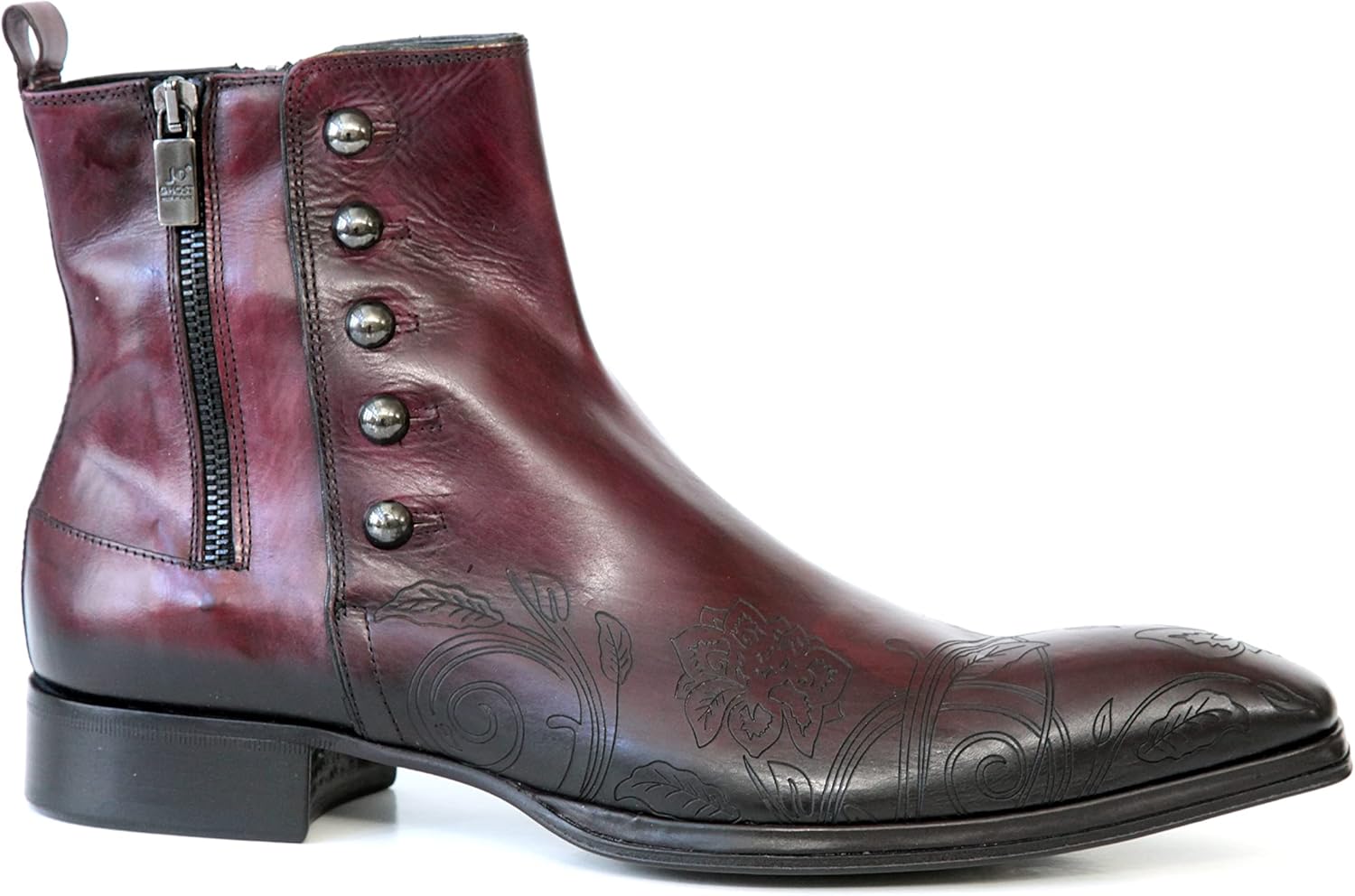 

Ботинки Jo Ghost 2720 из итальянской кожи бордового цвета с лазерной печатью, молнией и пуговицами