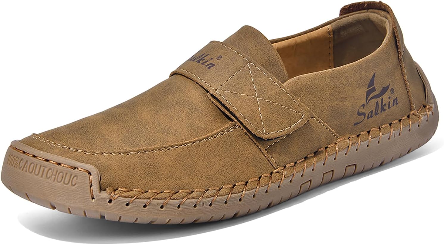 

Мужские кожаные ручной работы лоферы на плоской подошве с застежкой-липучкой, удобные для ходьбы, вождения и повседневной носки Boegbnw, коричневый