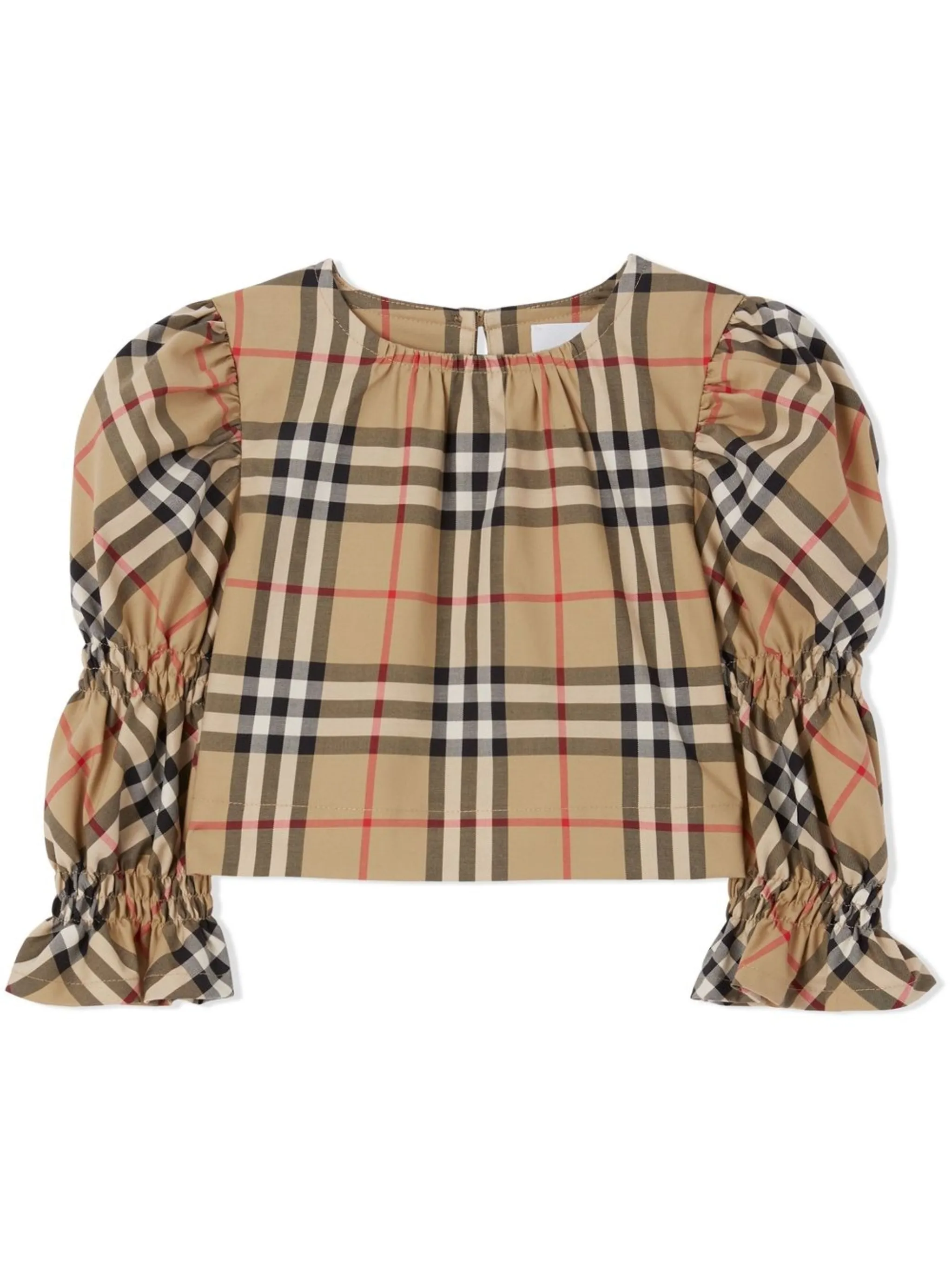 

Блузка в клетку Vintage Check с объемными рукавами Burberry Kids, бежевый