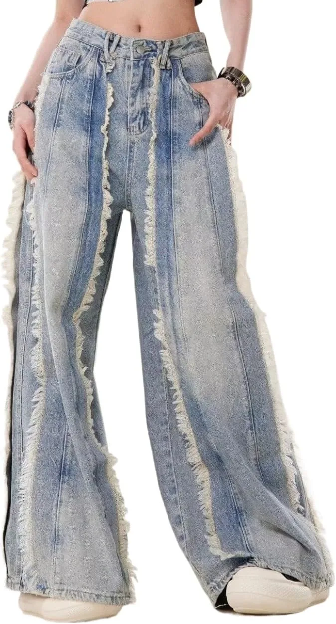 

Женские джинсы Pulkritu с потертостями и широкими штанинами, рваный карго-стиль, синие