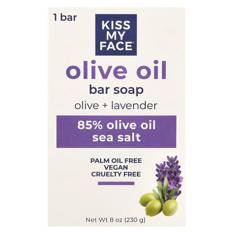 

Kiss My Face, Кусковое мыло с оливковым маслом, оливковое и лавандовое, 230 г (8 унций)