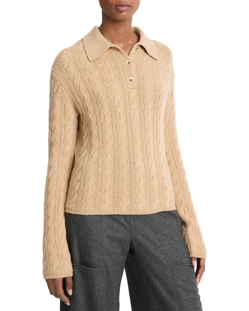 

Рубашка поло Vince Cable Knit из смеси шерсти и кашемира, коричневый