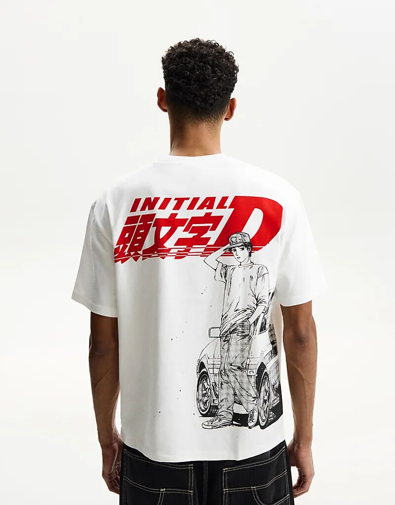 

Футболка Bershka с принтом Initial D белого цвета с короткими рукавами
