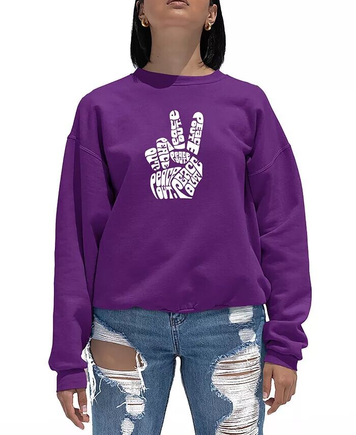 

Женская толстовка с круглым вырезом Word Art Peace Out LA Pop Art, фиолетовый