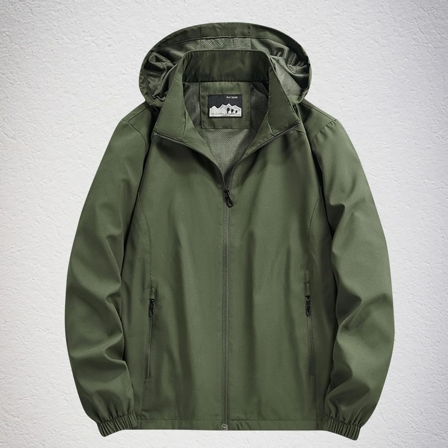 Ветровка мужская весна-осень легкая тонкая с капюшоном Waterproof Windproof на молнии Plus Size Generic, зеленый — фото 2