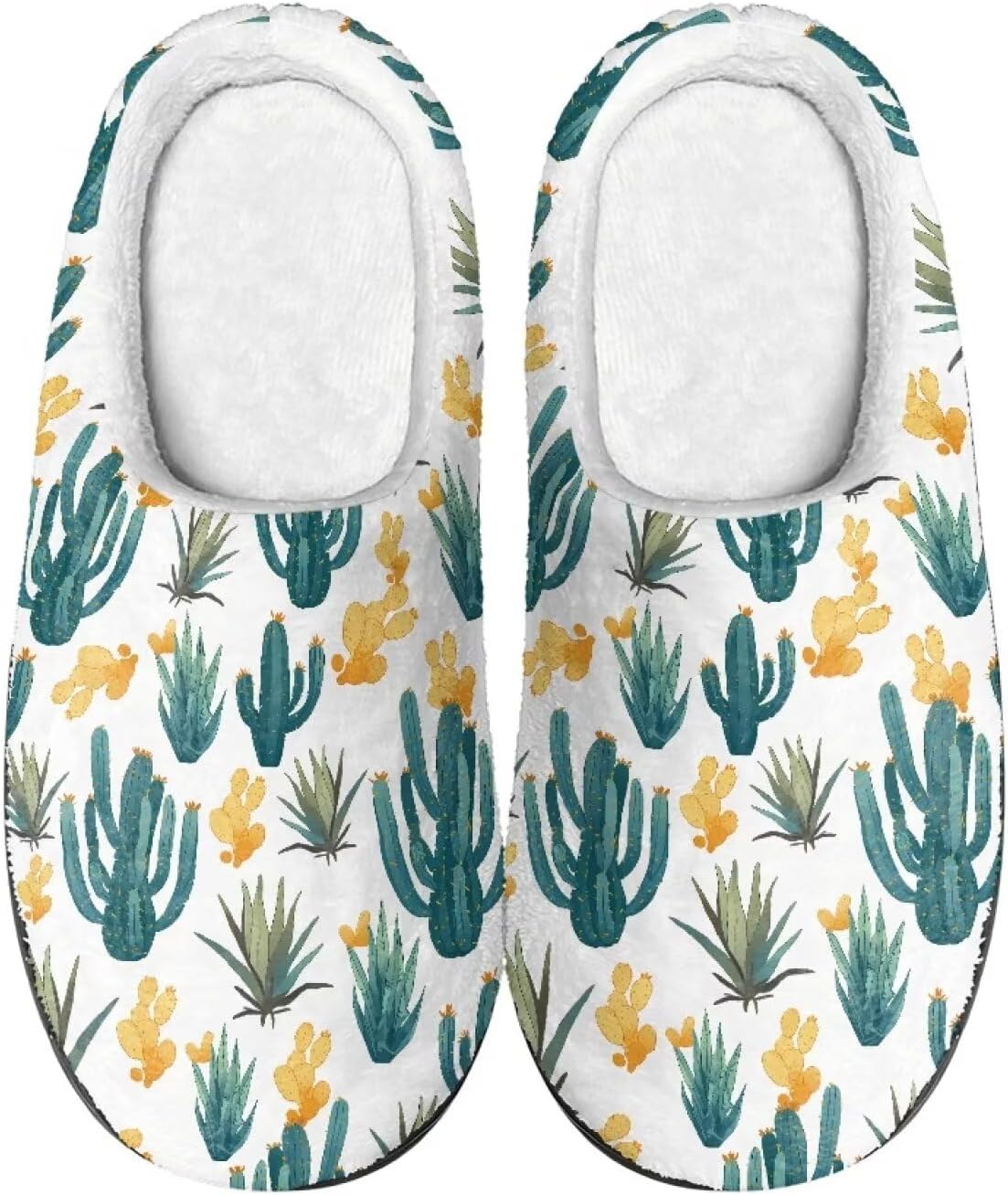 

Мягкие теплые тапочки с противоскользящей подошвой для дома и улицы, домашние тапочки с закрытым носком, пушистые тапочки для женщин и мужчин Creamic, Cacti Print
