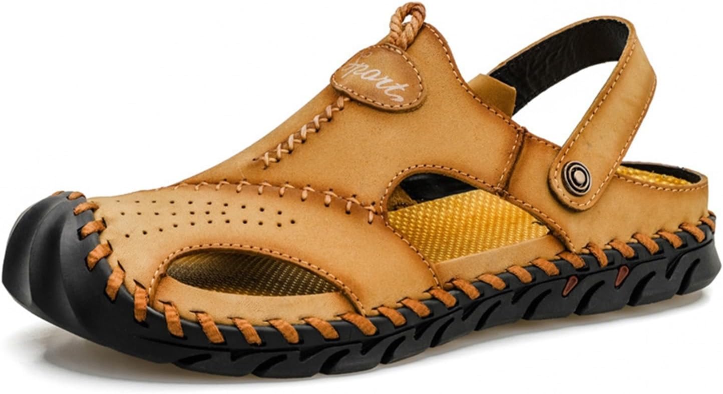 

Мужские кожаные сандалии DMGYCK с закрытым носком, летние, для улицы и пляжа, хаки