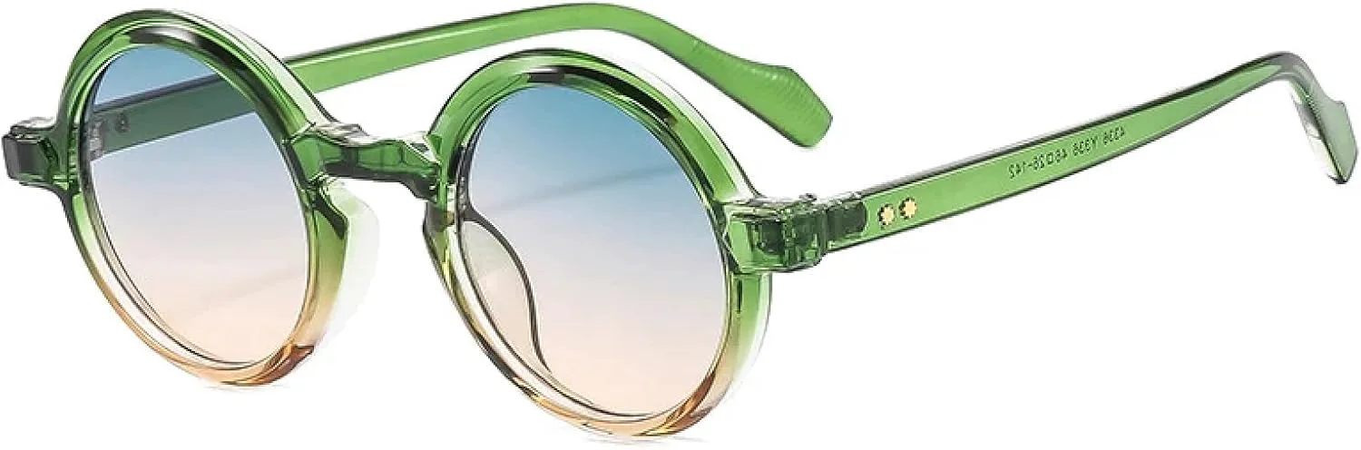 

Круглые солнцезащитные очки для женщин и мужчин в стиле ретро-панк, двухцветный градиент, защита от УФ-излучения UV400, заклепки UATXTAU, Green Tea Gradient