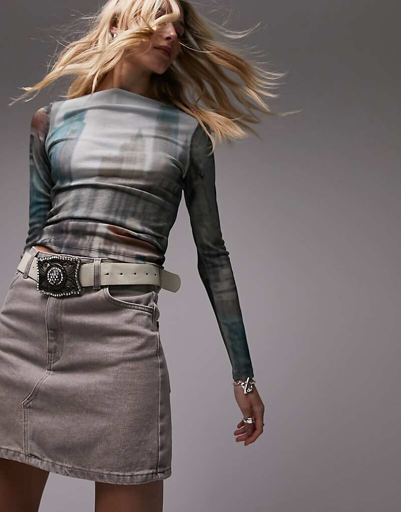 

Разноцветный сетчатый топ с длинными рукавами Topshop City Landscape
