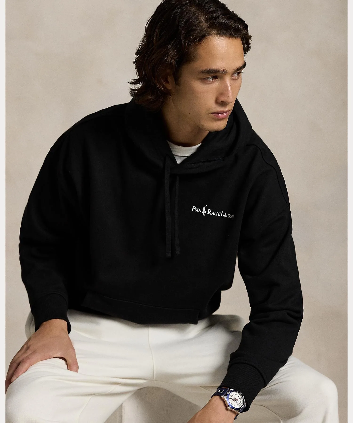 Толстовка с капюшоном и логотипом свободного кроя из флиса Polo Ralph Lauren, 001 Black — фото 4