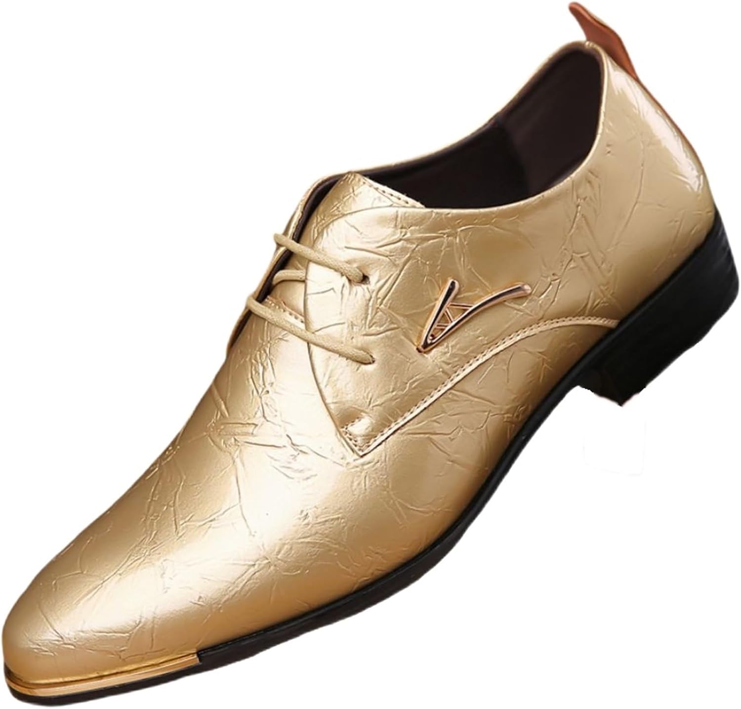 

Мужские оксфорды из лакированной кожи с массивным каблуком, резиновой подошвой, шнуровкой, с круглым носком, для деловых, формальных мероприятий, выпускного, дерби, повседневной ходьбы Generic, золотой