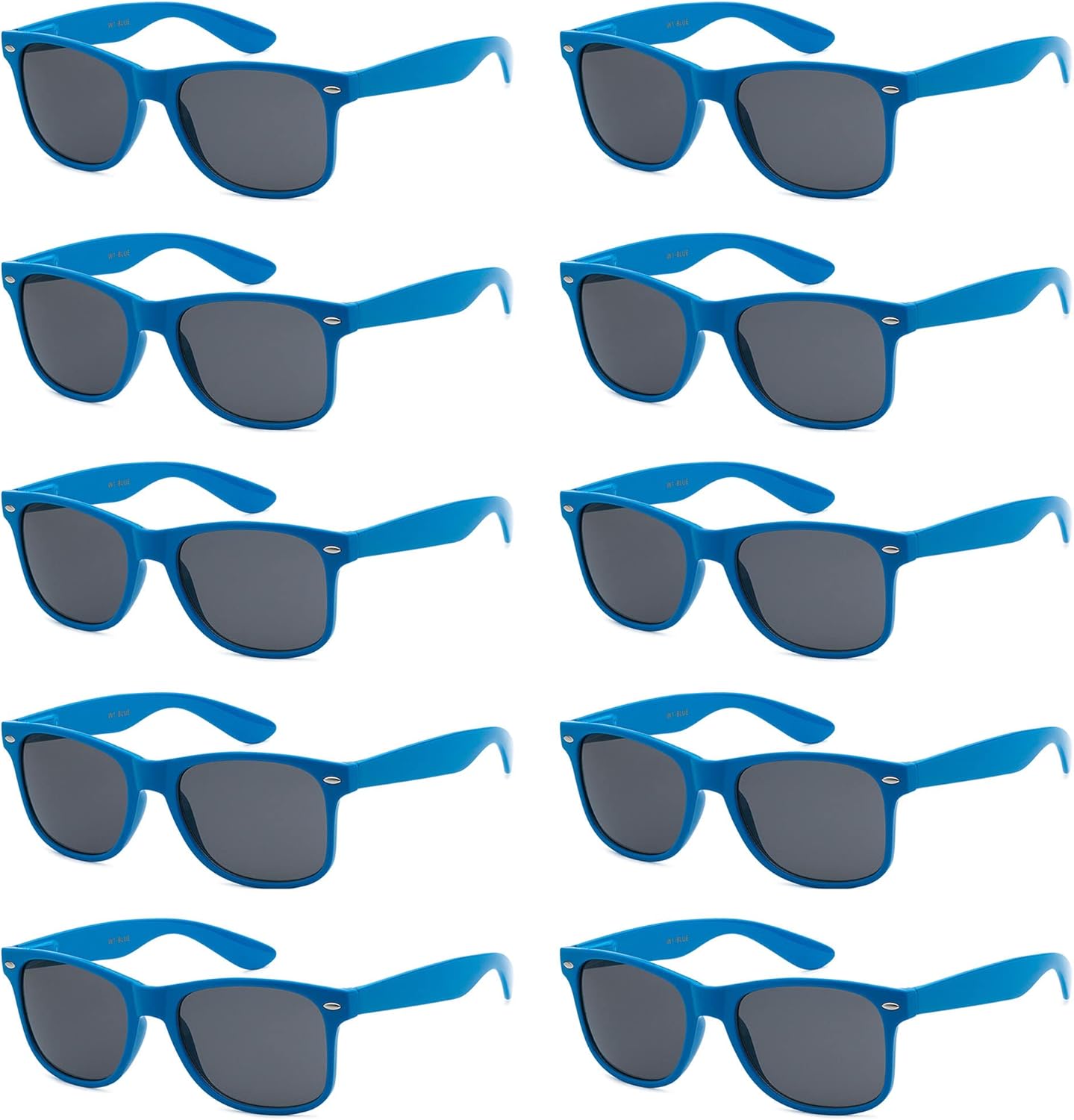 

Солнцезащитные очки с защитой от УФ-излучения для мужчин и женщин – легкие и прочные, унисекс, в стиле ретро 80-х, с гибкими шарнирами, упаковка из 10 штук Got Shades, Electric Blue | Smoke