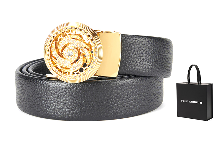 

FREE RABBITⅡ Мужской кожаный ремень из коровьей кожи шириной 3.5 см, Turn good luck gold + limited yellow gift box