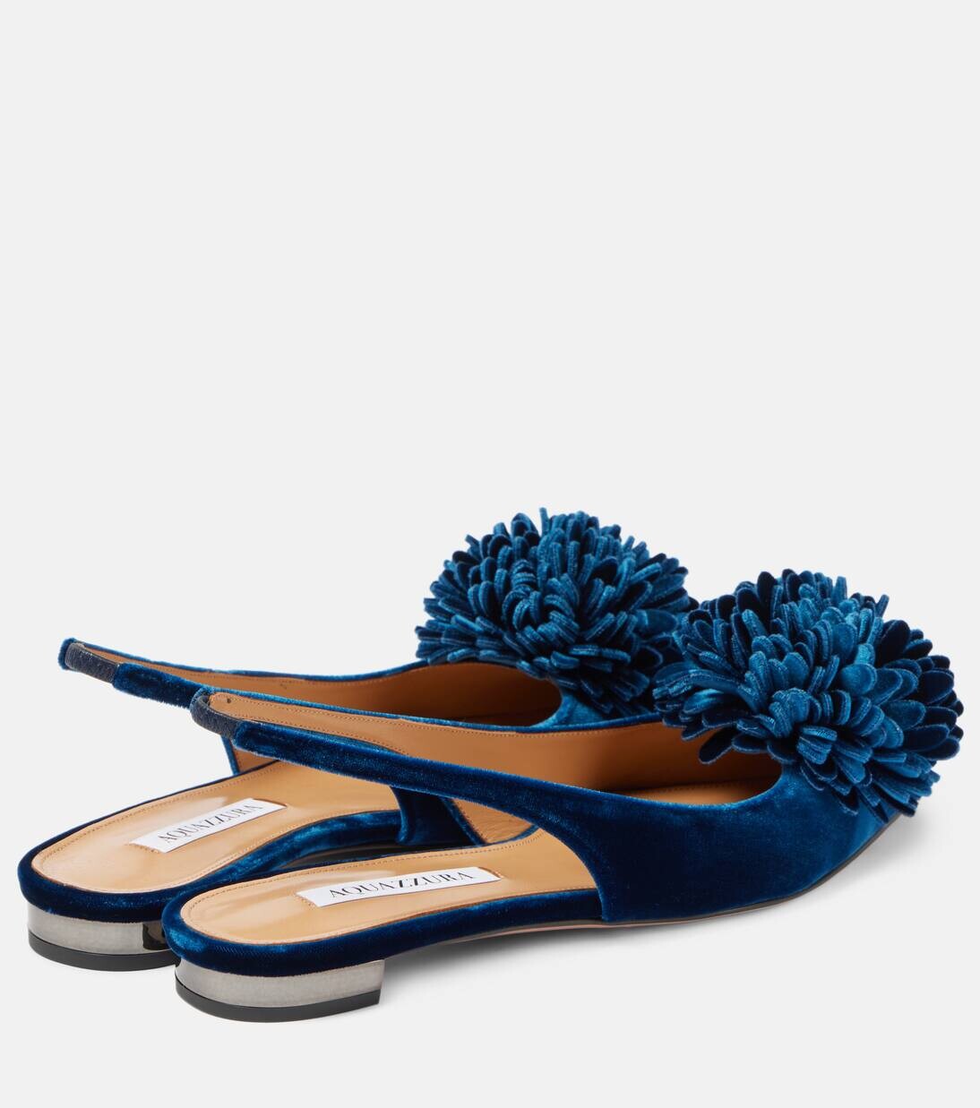 Бархатные балетки Couturier с пяткой на пятке Aquazzura, цвет paris blue — фото 2