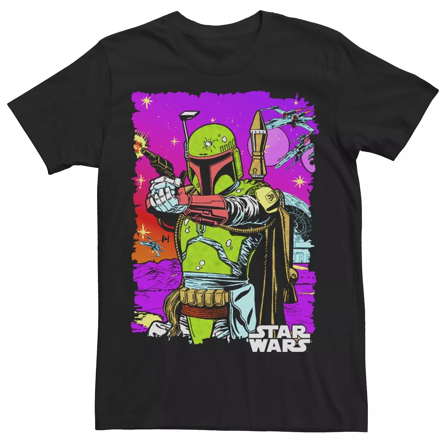 

Мужская яркая неоновая футболка с вырезом в виде комиксов Boba Fett Star Wars