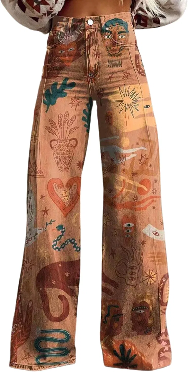 Джинсы с цветочным принтом, Wide Leg, 14