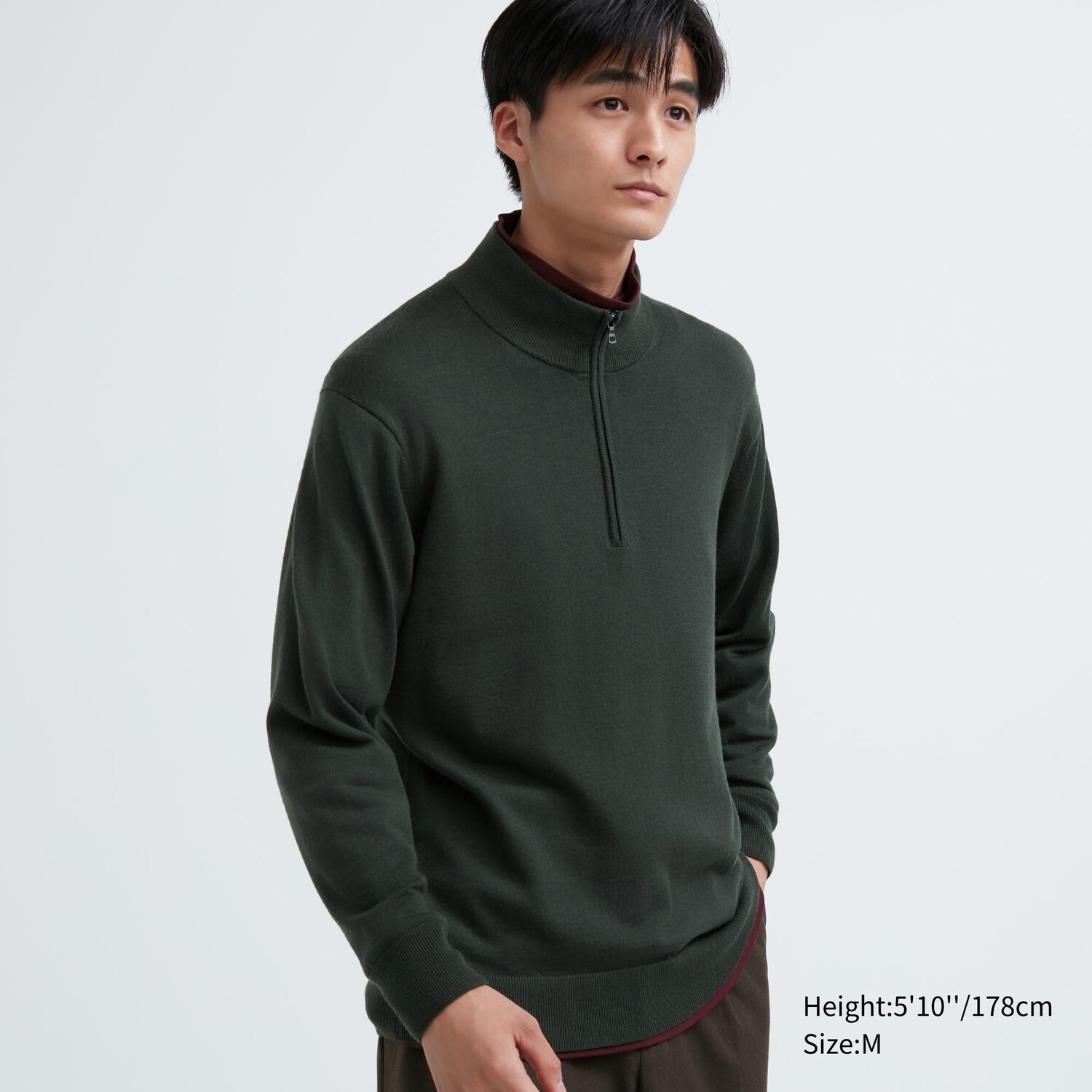 Свитер Uniqlo мужской с горлом на молнии, оливковый