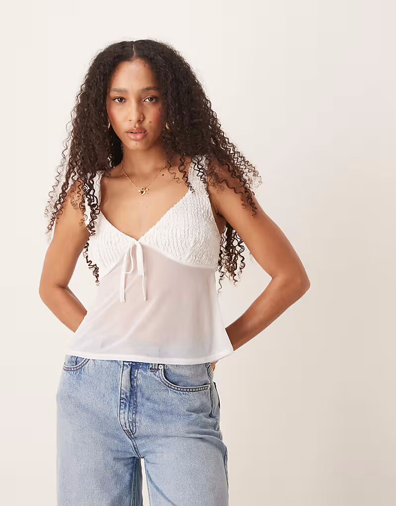 

Топ-комбинезон из сетки ASOS DESIGN с бантом цвета слоновой кости