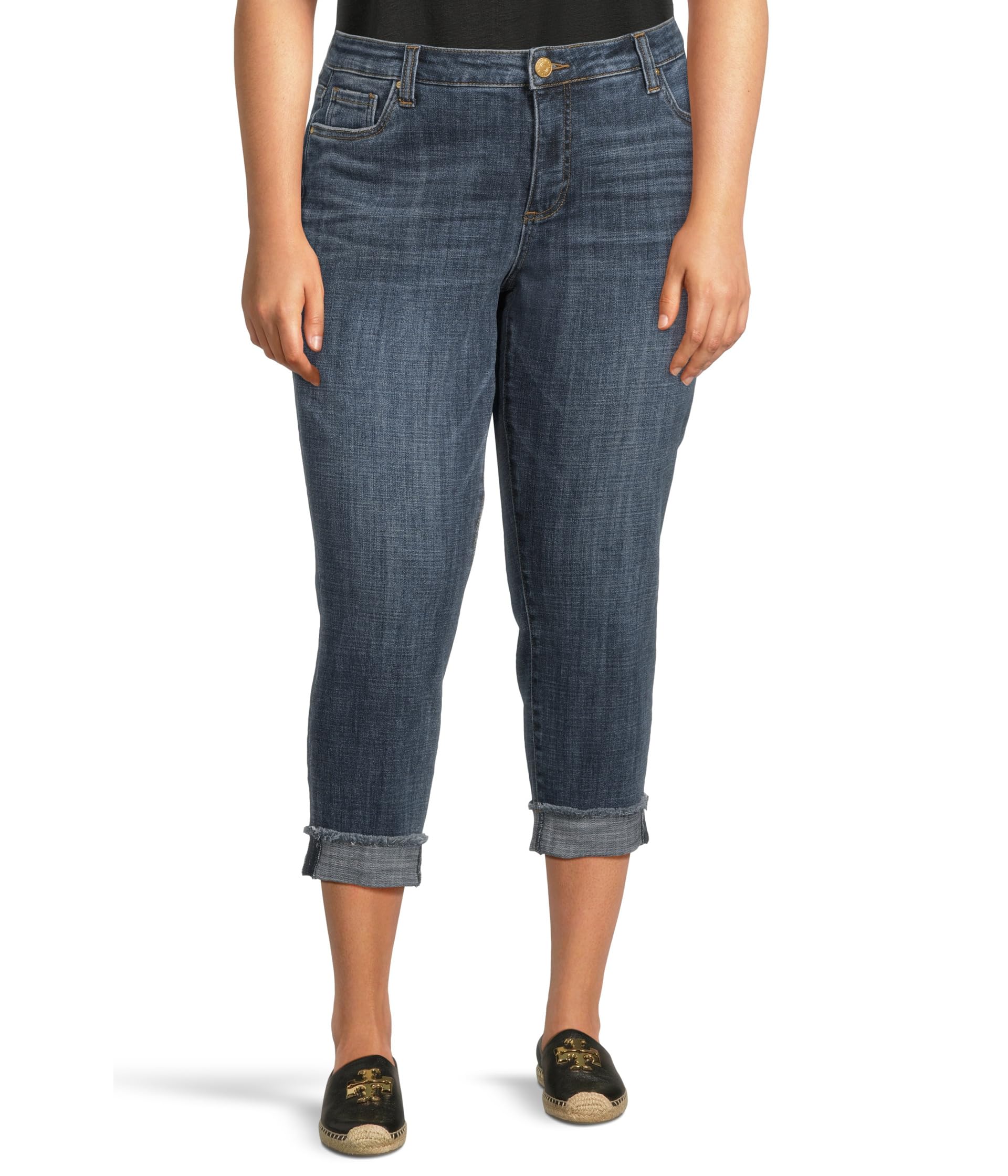 

Джинсы KUT from the Kloth Plus Size Amy Crop Straight Leg- Roll Up Fray, Aesthetic W/Euro Base Wash