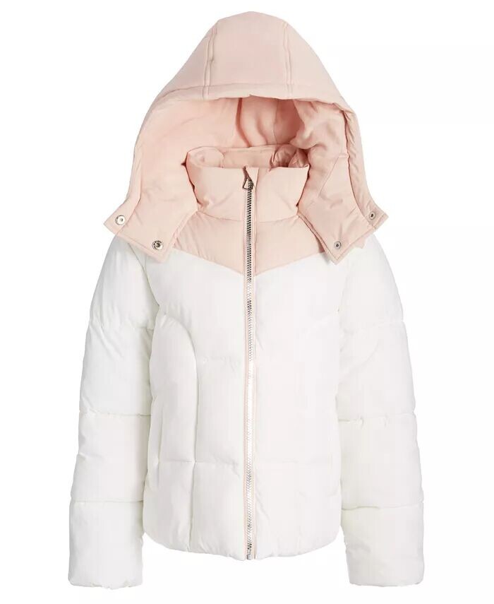 

Стеганая куртка-пуховик с молнией во всю длину для больших девочек и цветными блоками S Rothschild & Co, белый