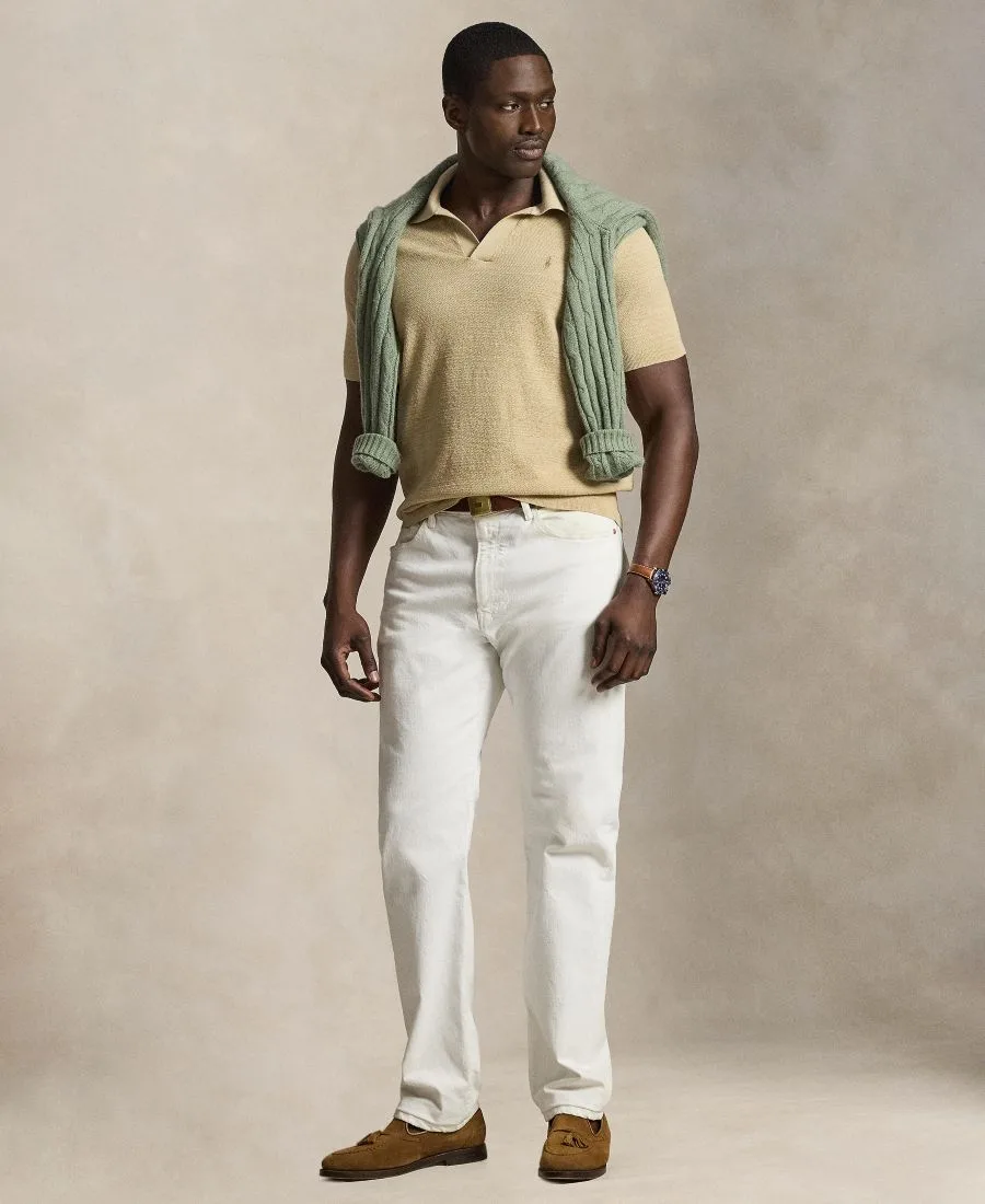 Мужская рубашка-поло с коротким рукавом больших размеров Polo Ralph Lauren, dune tan/deckwash белый — фото 2