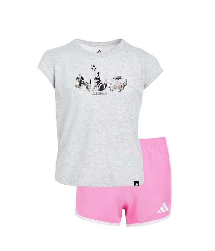 Детский комплект с футболкой и шортами Cap Sleeve Heather Tee & Woven Shorts Set Adidas Kids, Pure Ruby