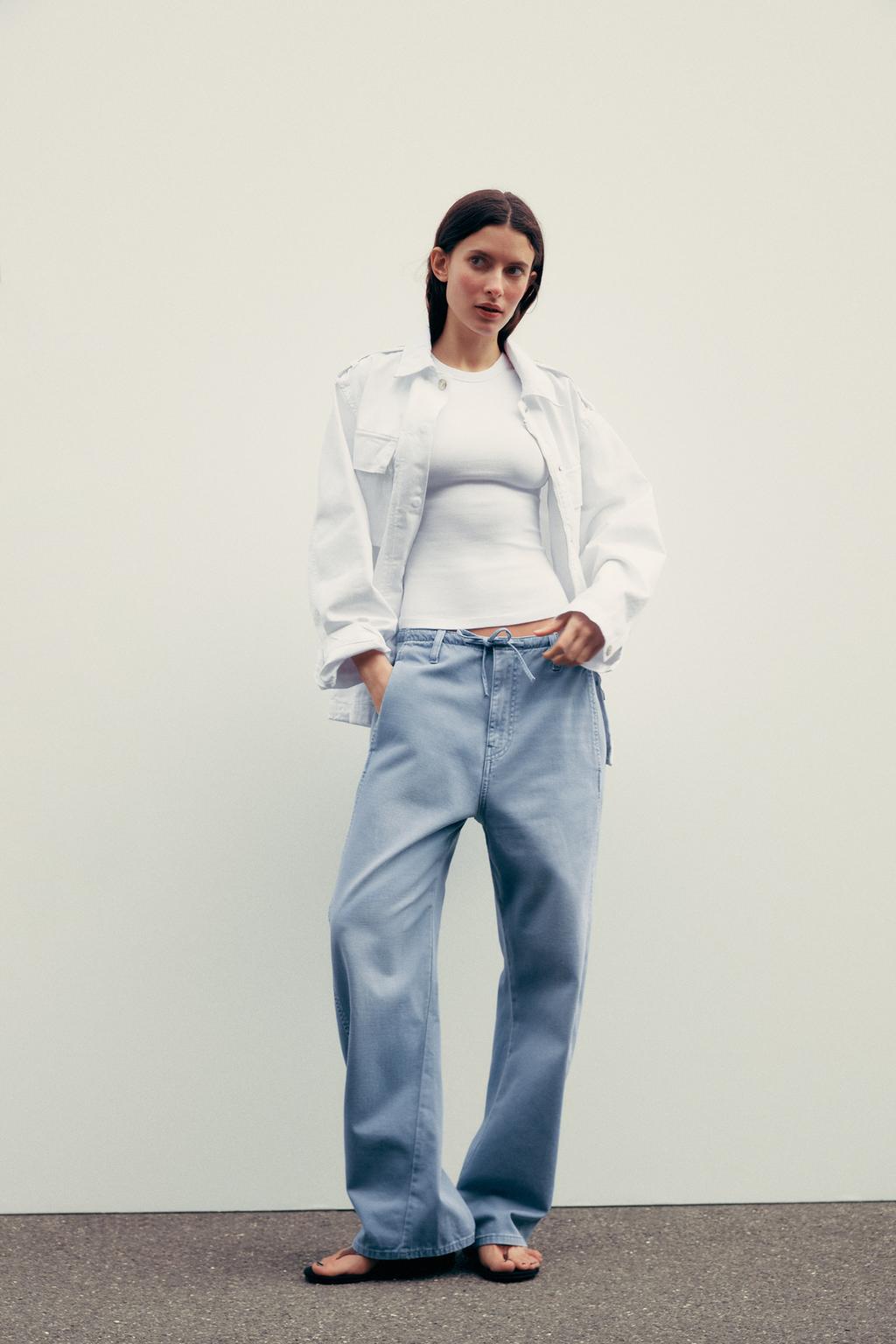 

Брюки-чинос с завязками на талии ZARA, цвет Aquamarine