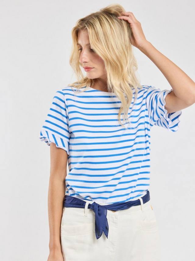 

Топ с рукавами в полоску и рюшами Armor Lux, цвет Blanc/Blue Saph