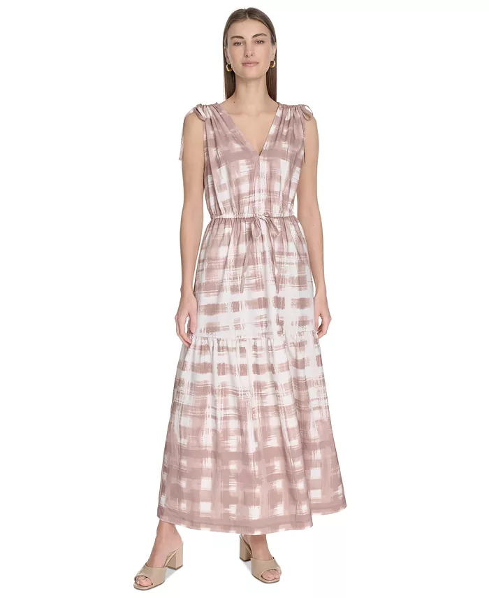 

Женское миди-платье трапеция с V-образным вырезом и принтом Calvin Klein, коричневый