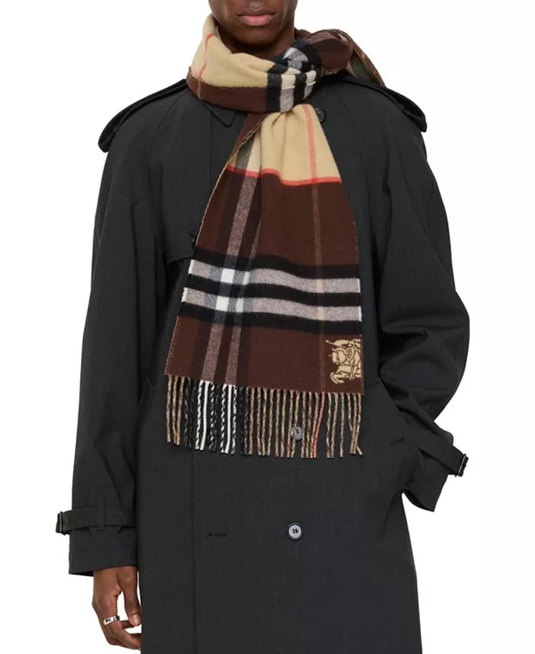 Кашемировый шарф с контрастной клеткой Burberry, коричневый — фото 2