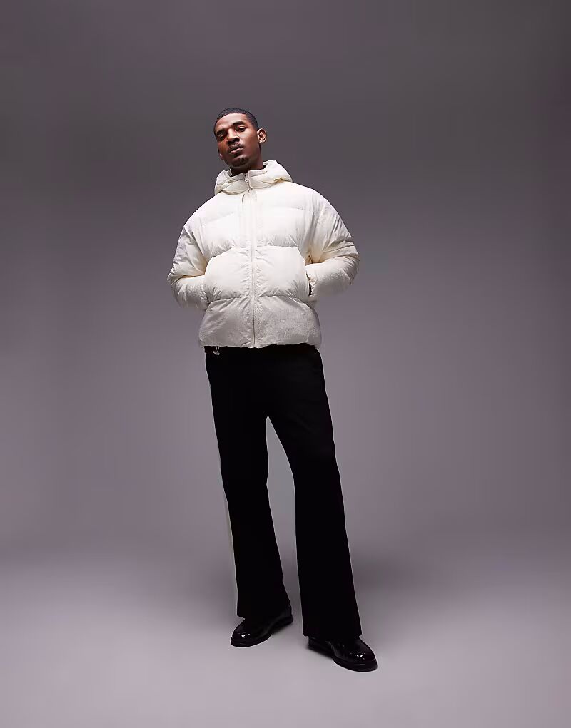 

Куртка-пуховик Topman с фактурным капюшоном цвета экрю