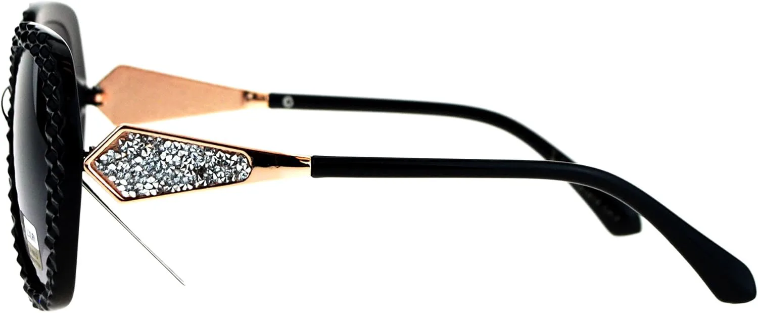 

Женские солнцезащитные очки JuicyOrange с текстурированным узором, квадратной оправой и декором, имитирующим друзу, с защитой от УФ-излучения 400, Black (Smoke)