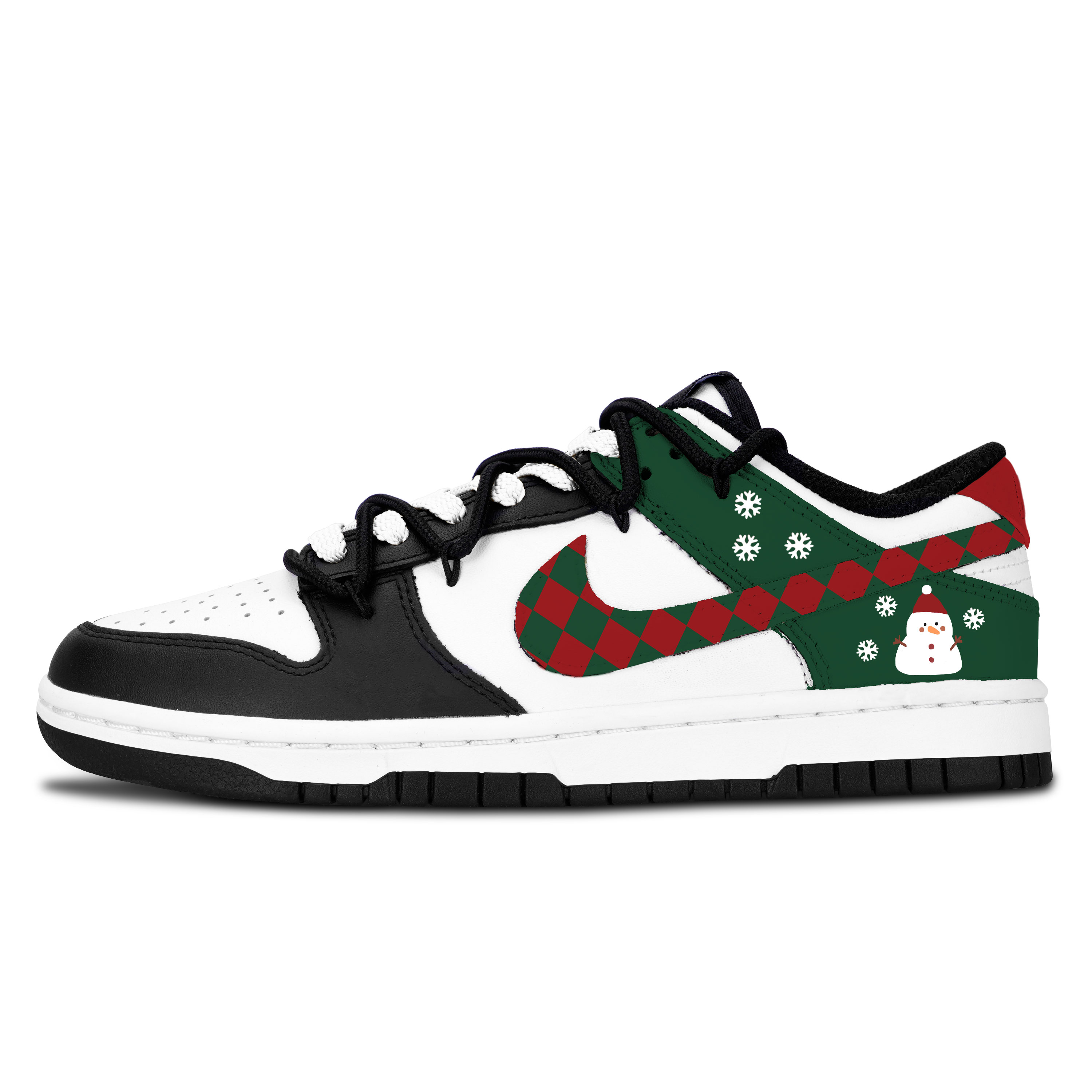 

Nike Dunk Black White, Winter Snowman Abrasion Resistant Low top Skateboard Shoes Unisex Red Green