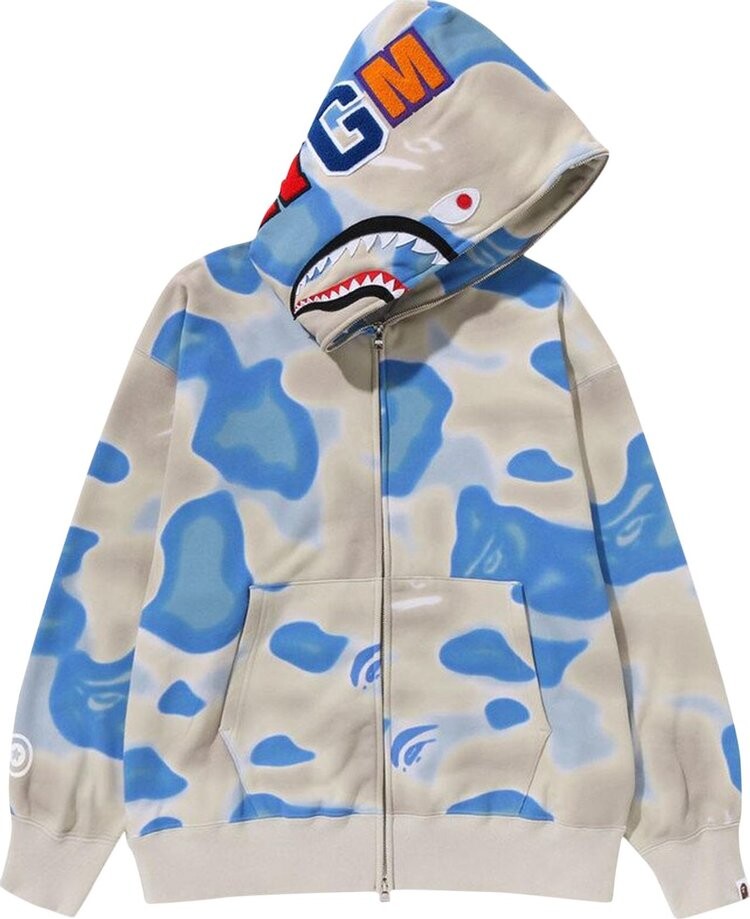 

Худи BAPE Liquid Camo Shark Relaxed Fit Full Zip 'Blue', синий