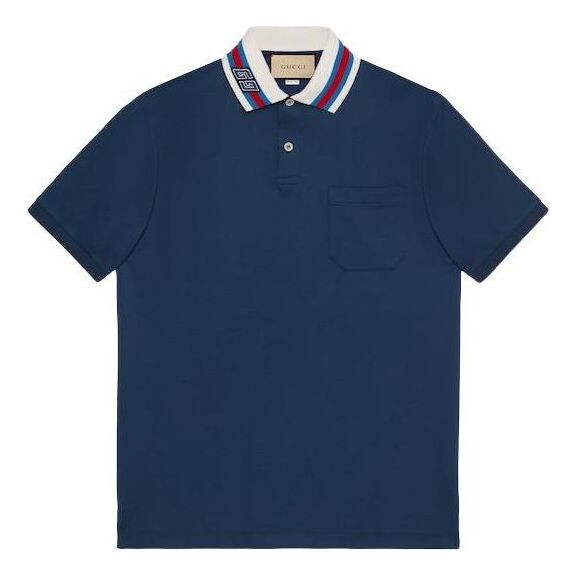 

Рубашка поло cotton piquet polo shirt with square gg 'blue' Gucci, синий