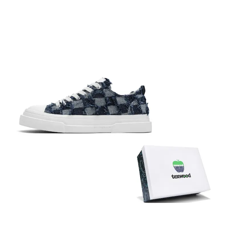 

TEXWOOD Износостойкие и легкие мужские низкие кеды из холста в коробке - темно-синяя клетка, цвет Dark Blue Plaid
