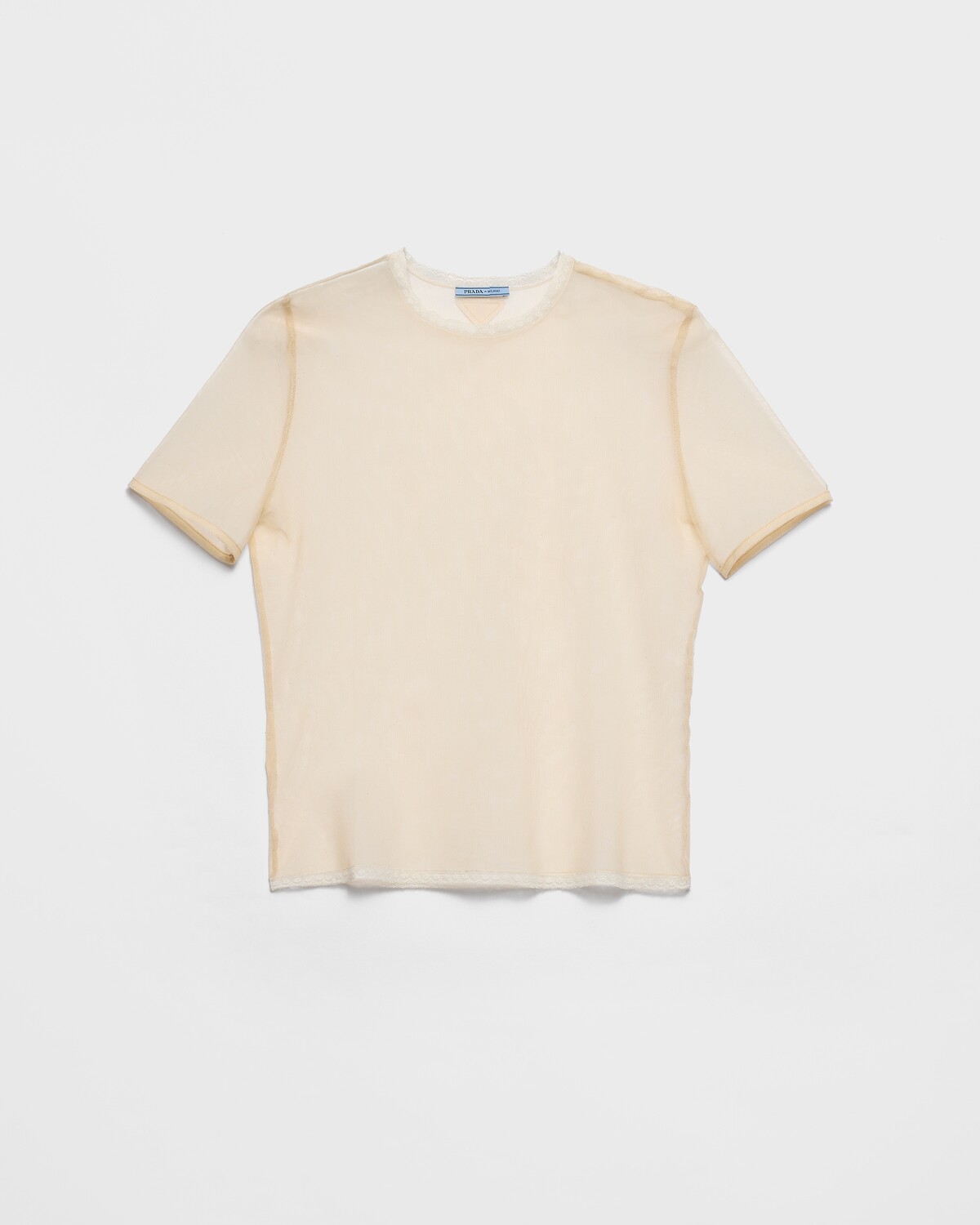 

Футболка из хлопкового тюля Prada, бежевый