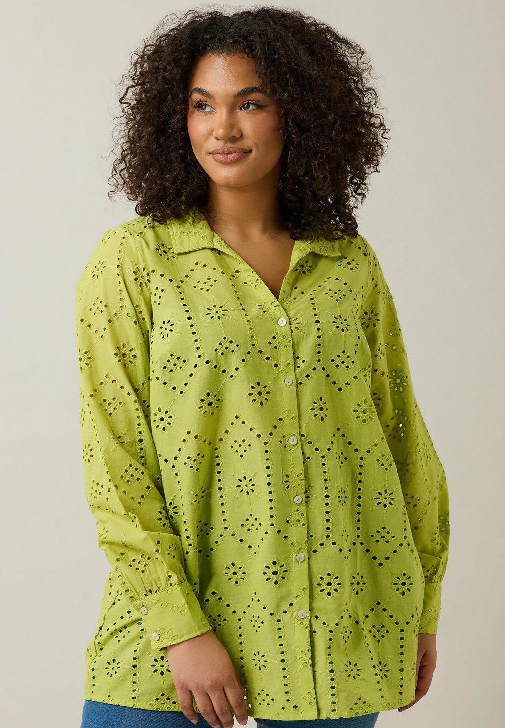 

Блузка на пуговицах LONG SLEEVE BRODERIE Evans, светло-зеленый