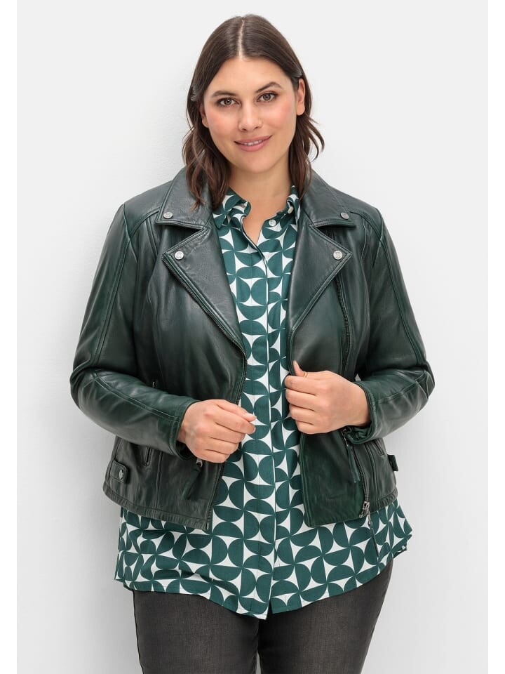 

Кожаная куртка sheego Bikerjacke, цвет tiefgrün