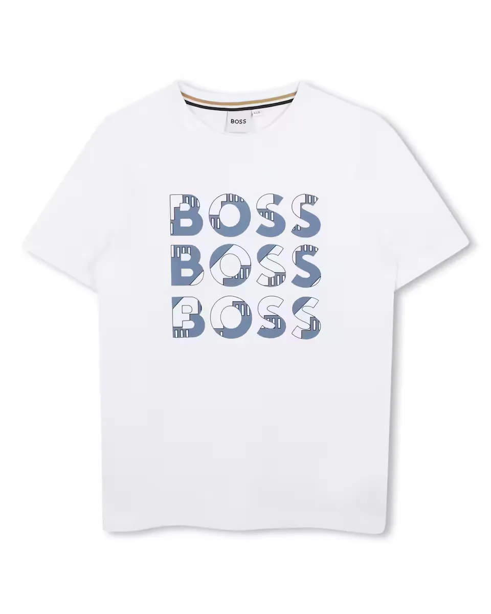 

Футболка для мальчика с короткими рукавами из 100% хлопка BOSS Kidswear, белый