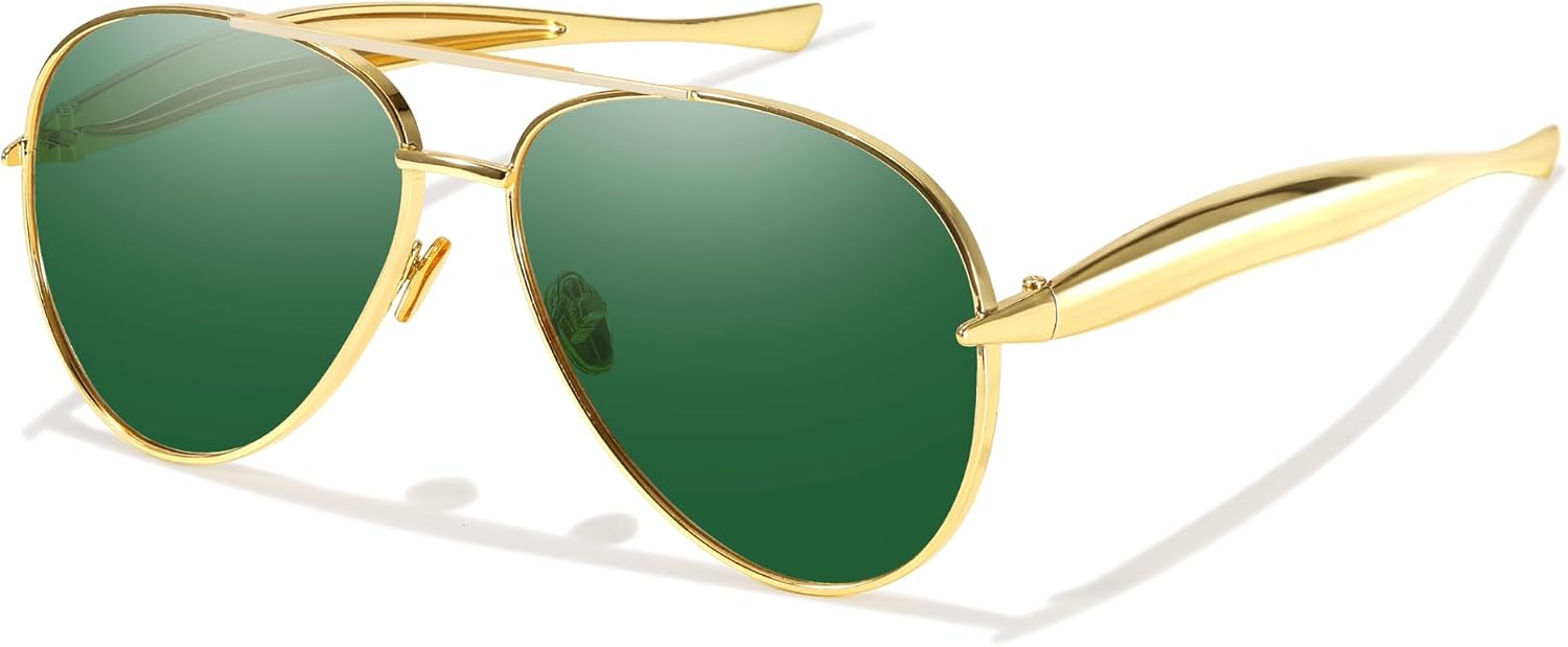 

Стильные солнцезащитные очки-авиаторы большого размера для женщин, модные 2025 года, в металлической оправе, с защитой от УФ-излучения Chicid, B04 Gold Frame/Green Lens