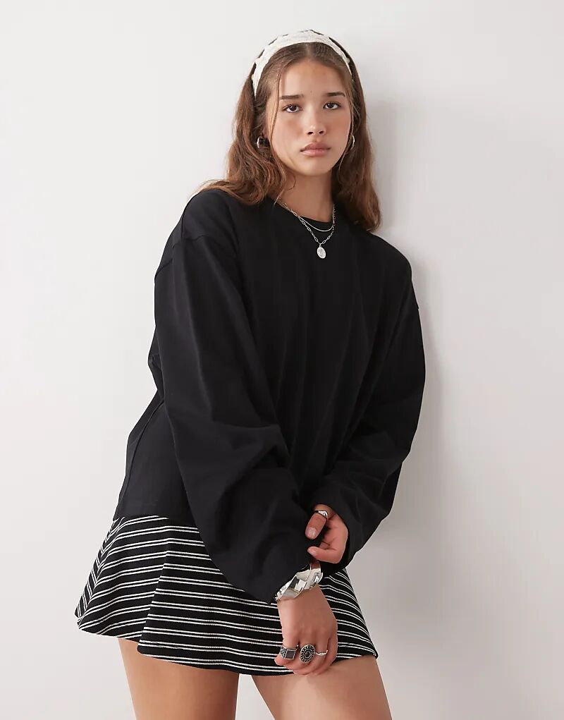 

Футболка свободного кроя Lioness Bloom из хлопка с длинными рукавами и круглым вырезом, черного цвета